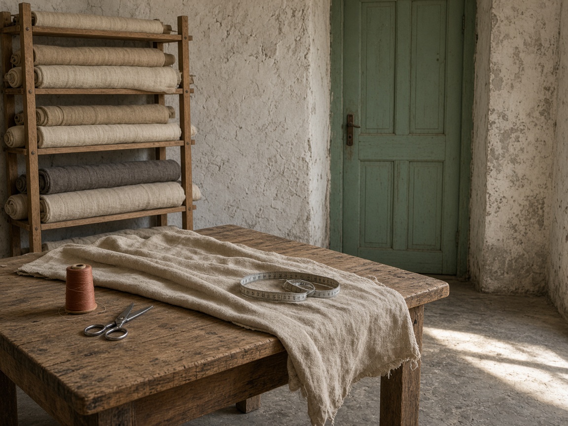 Mill shop floor with linen on a cutting table